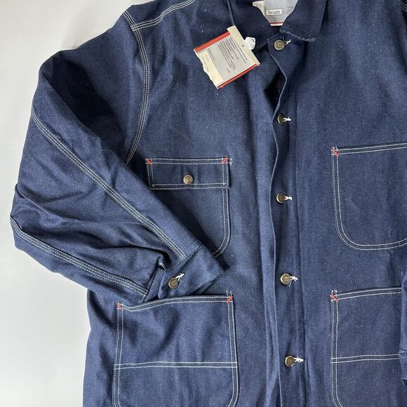 Vtg Sears Work Outerwear Blanket Lined Denim Chore Coat Mens XL Jacket 80s Union - Picture 3 of 16